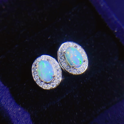 Natural Opal Earrings Set in S925 Silver, Main Stone 4*6mm