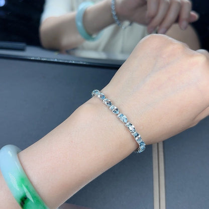 Natural Aquamarine Bracelet, S925 Sterling Silver Setting