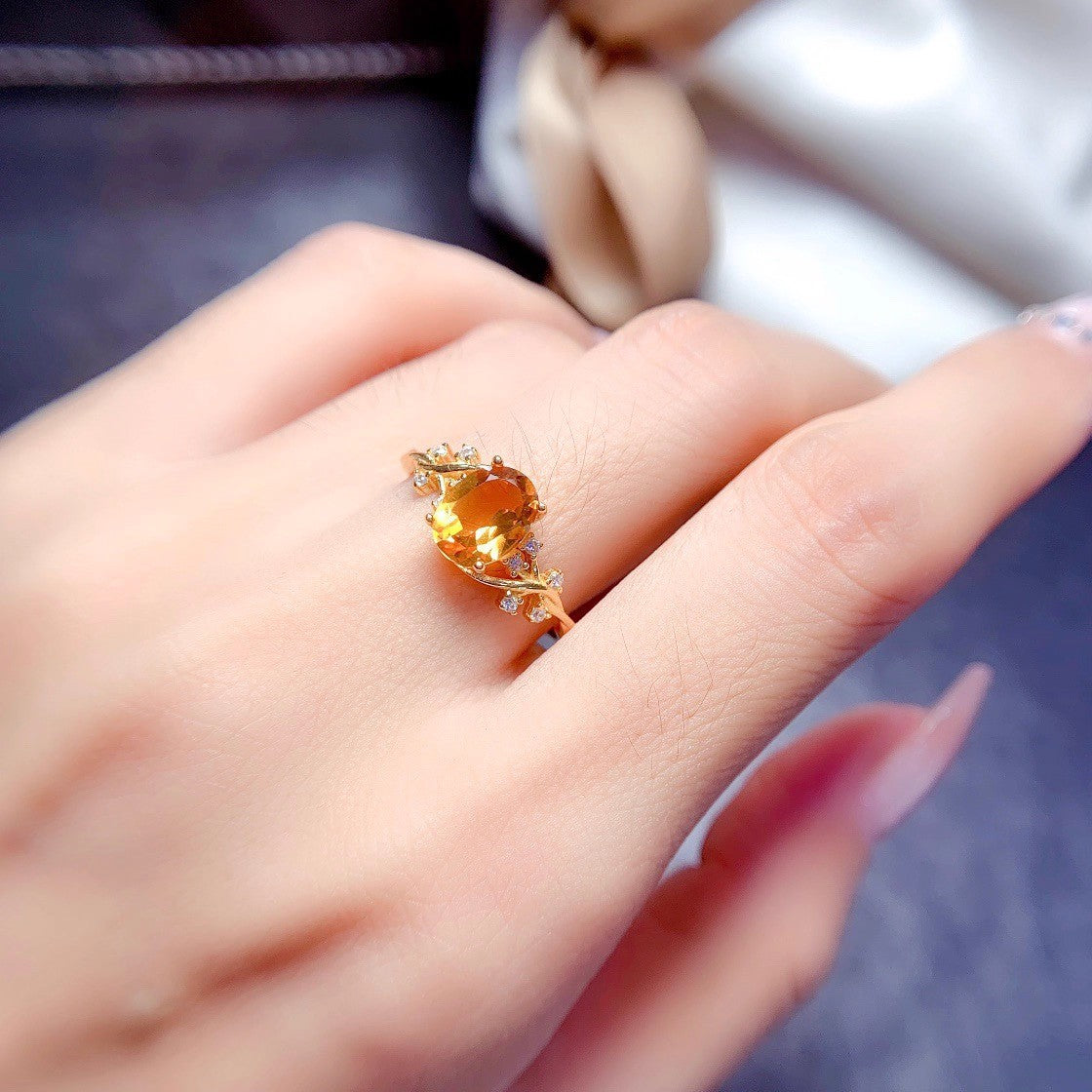 Natural Citrine 925 Silver Ring