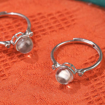 Natural white crystal 925 silver ring