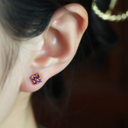 Natural Amethyst Sterling Silver Four-Leaf Clover Earrings