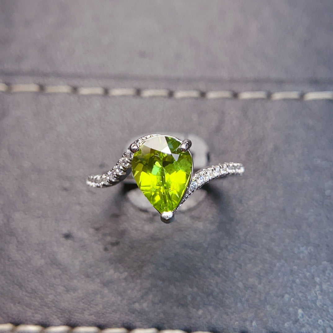Natural Peridot Ring for Women, S925 Sterling Silver Setting, Main Stone 7*9mm