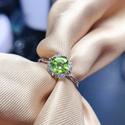 Natural Peridot Ring for Women, S925 Sterling Silver Setting, Main Stone 6*6mm