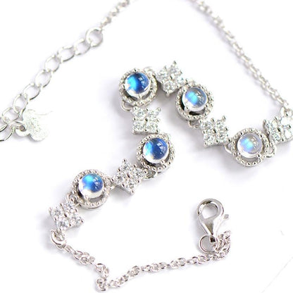Natural Moonstone Bracelet, S925 Silver Plated with Platinum