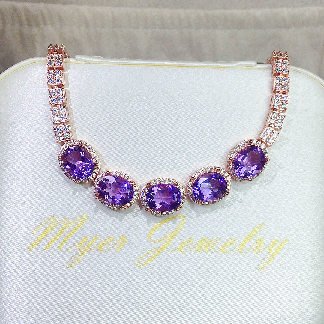 Natural Brazilian Amethyst Bracelet, Super Flashy, 925 Sterling Silver Setting