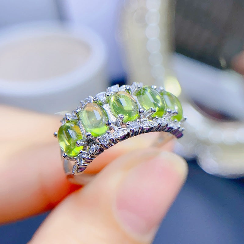 Natural Peridot Ring for Women, S925 Sterling Silver Setting, Main Stone 4*6mm