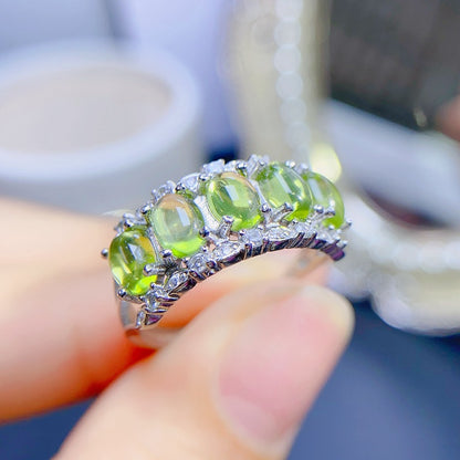 Natural Peridot Ring for Women, S925 Sterling Silver Setting, Main Stone 4*6mm