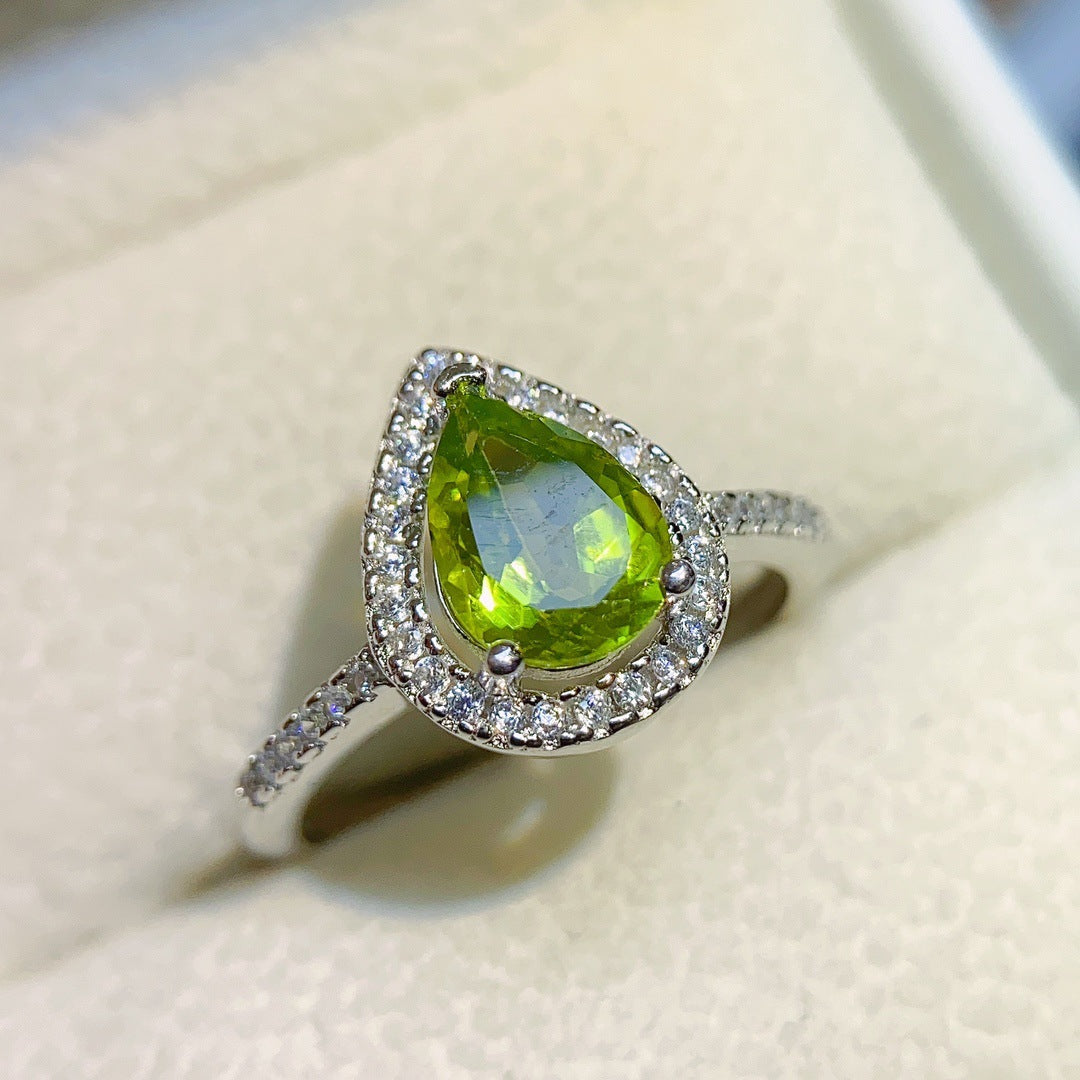 Natural Peridot Ring for Women, Set in S925 Sterling Silver, Main Stone 6*8mm
