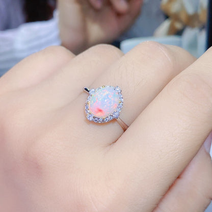 Natural Opal Ring 925 Silver 8*10mm