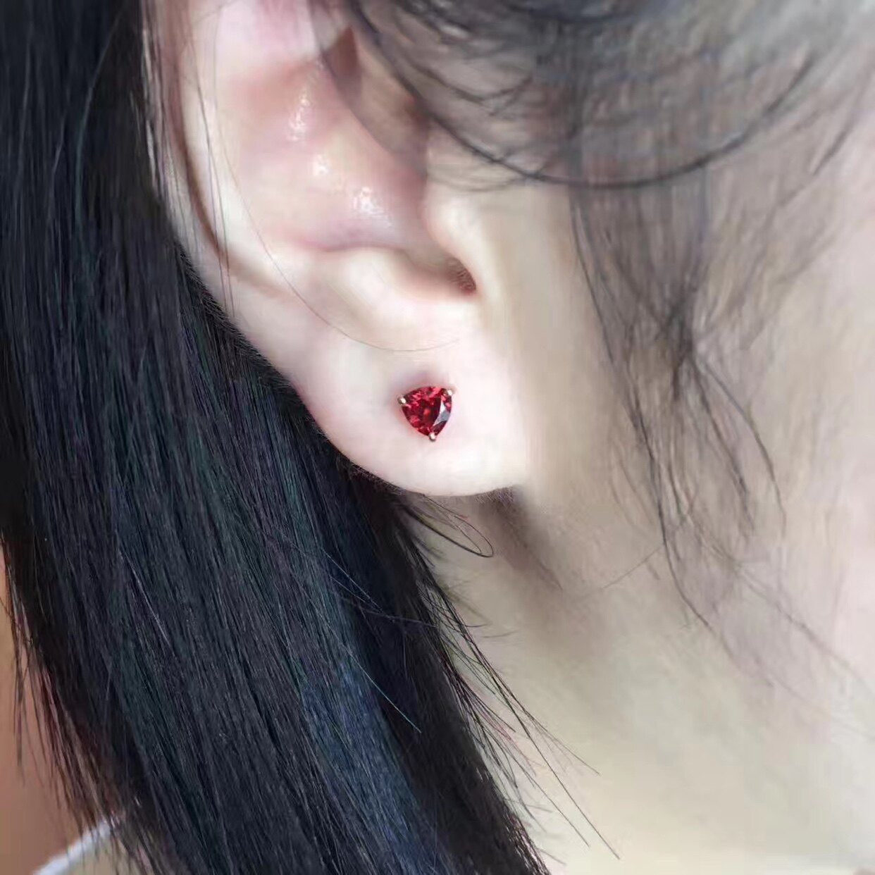 Natural Garnet Earrings, 925 Silver Plated with Gold, Main Stone 5*5mm