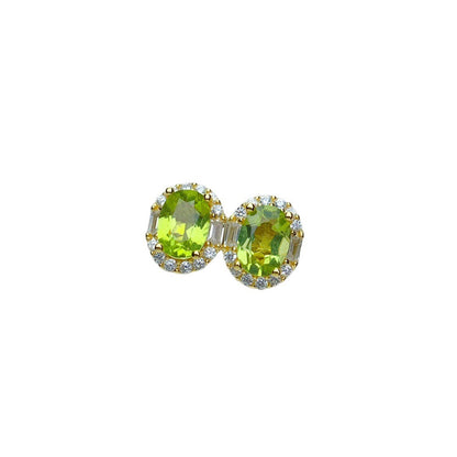 Natural Peridot Earrings, Set in S925 Silver, Main Stone 5x7mm