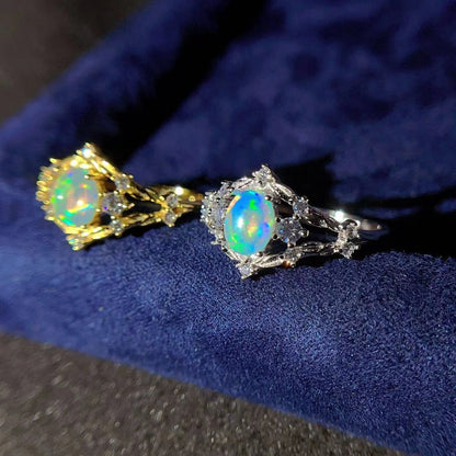 Vintage Natural Opal Ring 925 Silver