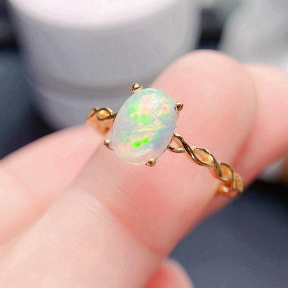 Natural Opal Ring, 925 Silver Setting 6*8mm