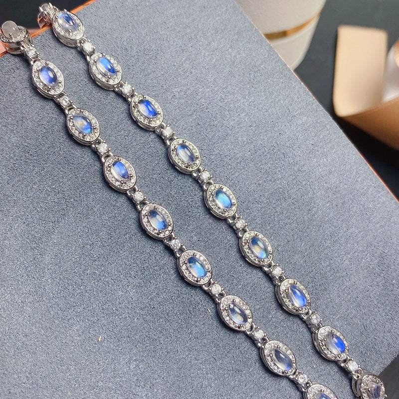 Natural Moonstone Bracelet, S925 Silver Plated with Platinum