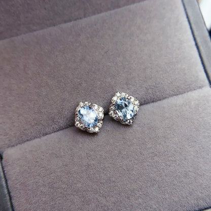 Natural Aquamarine Earrings, 925 Silver Plated with Platinum, Main Stone 4*5mm