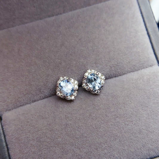 Natural Aquamarine Earrings, 925 Silver Plated with Platinum, Main Stone 4*5mm