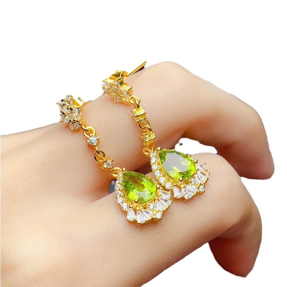 Natural Peridot Earrings, Set in S925 Silver, Main Stone 5x7mm