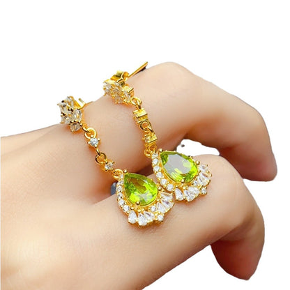 Natural Peridot Earrings, Set in S925 Silver, Main Stone 5x7mm