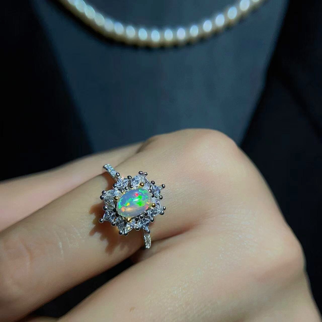 Bague en opale naturelle en argent 925