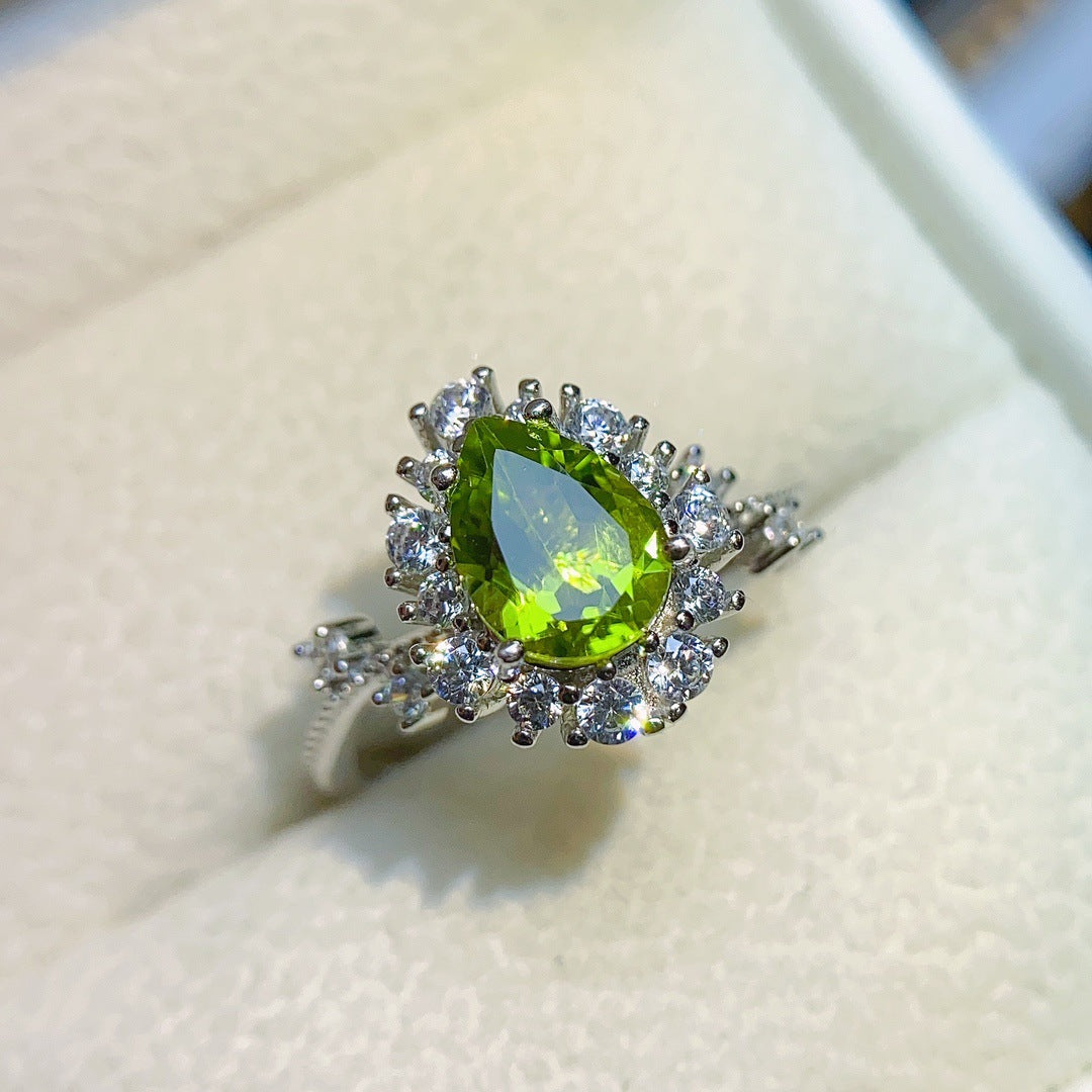 Natural Peridot Ring for Women, S925 Sterling Silver Setting, Main Stone 6*8mm