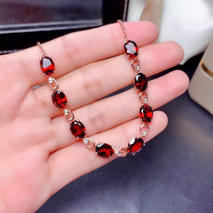 Natural Mozambique Garnet Bracelet, S925 Silver Plated with Rose Gold
