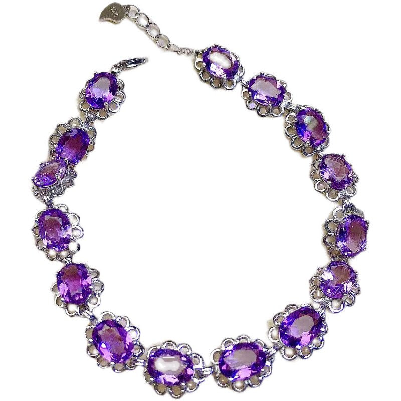 Natural Amethyst Bracelet, S925 Sterling Silver Setting