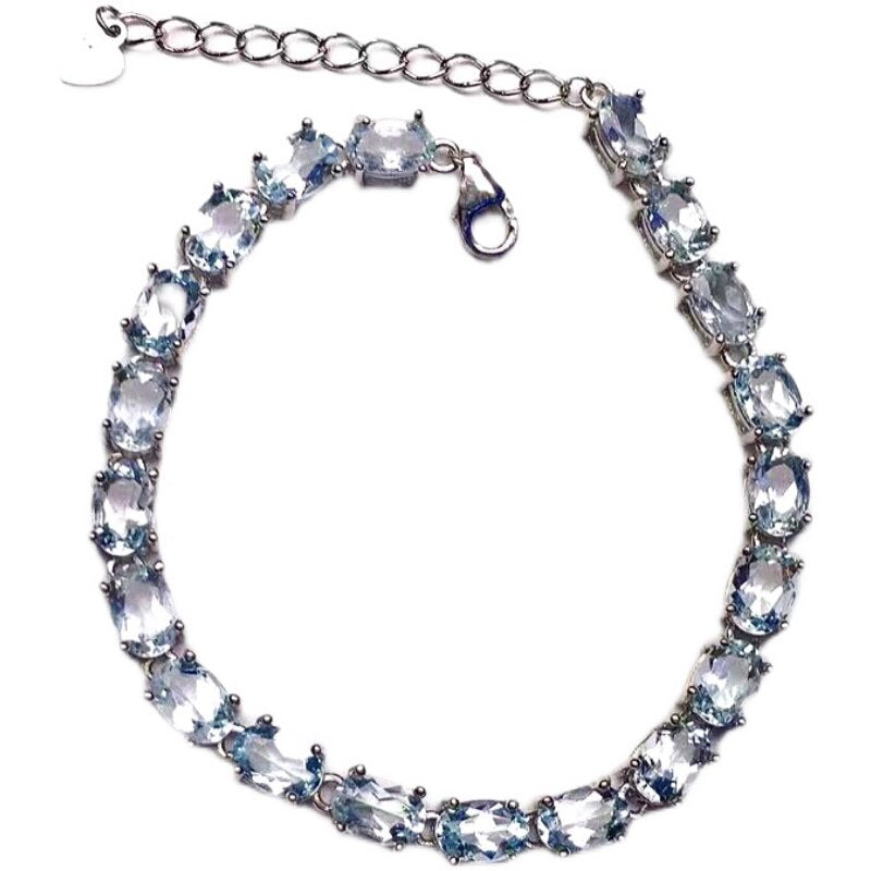 Natural Aquamarine Bracelet, S925 Sterling Silver Setting