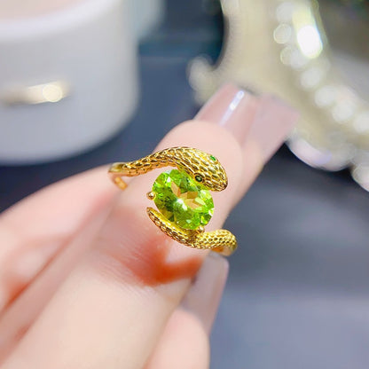 Natural Peridot Ring for Women, Set in S925 Sterling Silver, Main Stone 6*8mm