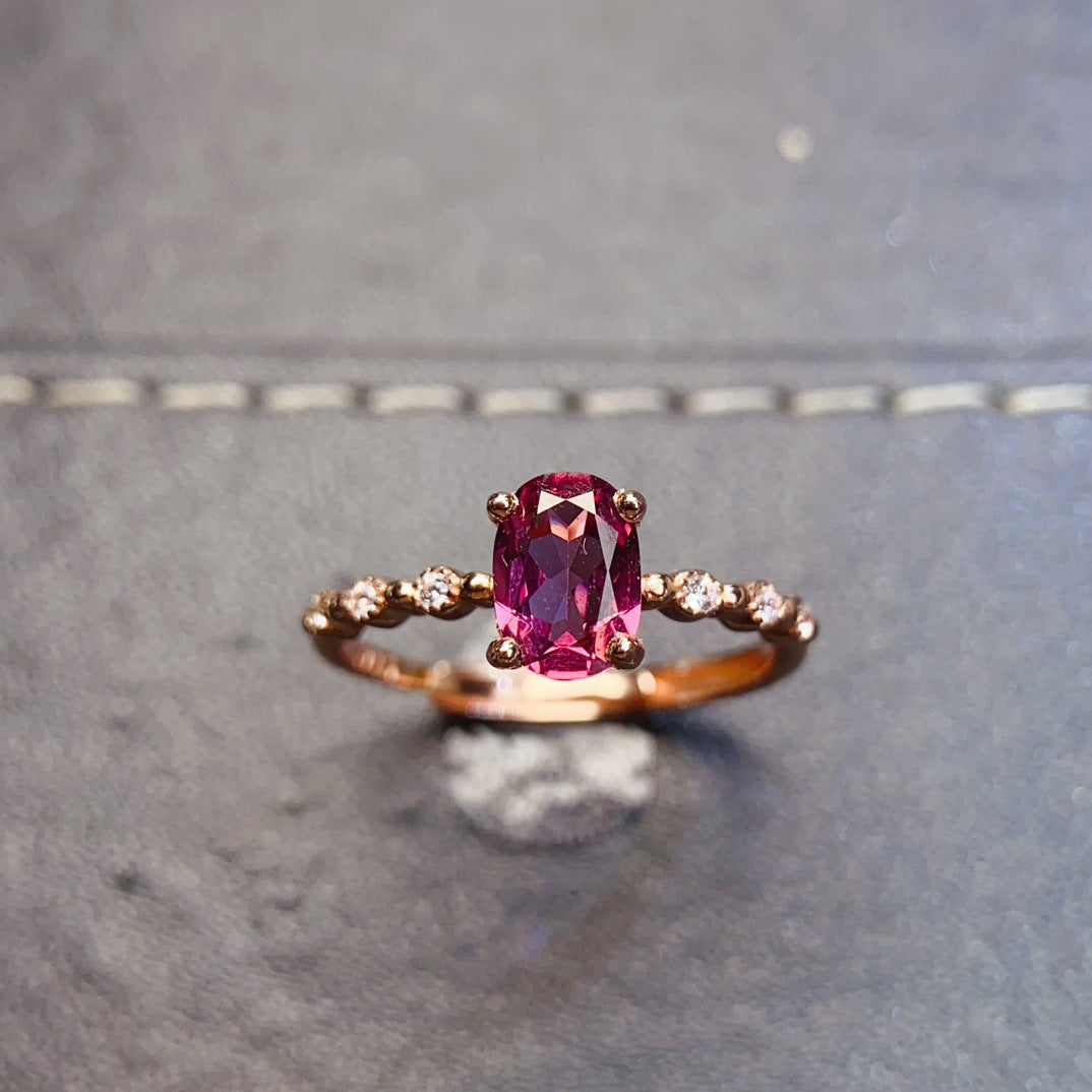 Natural Garnet Ring with S925 Silver Setting, Main Stone 5*7mm