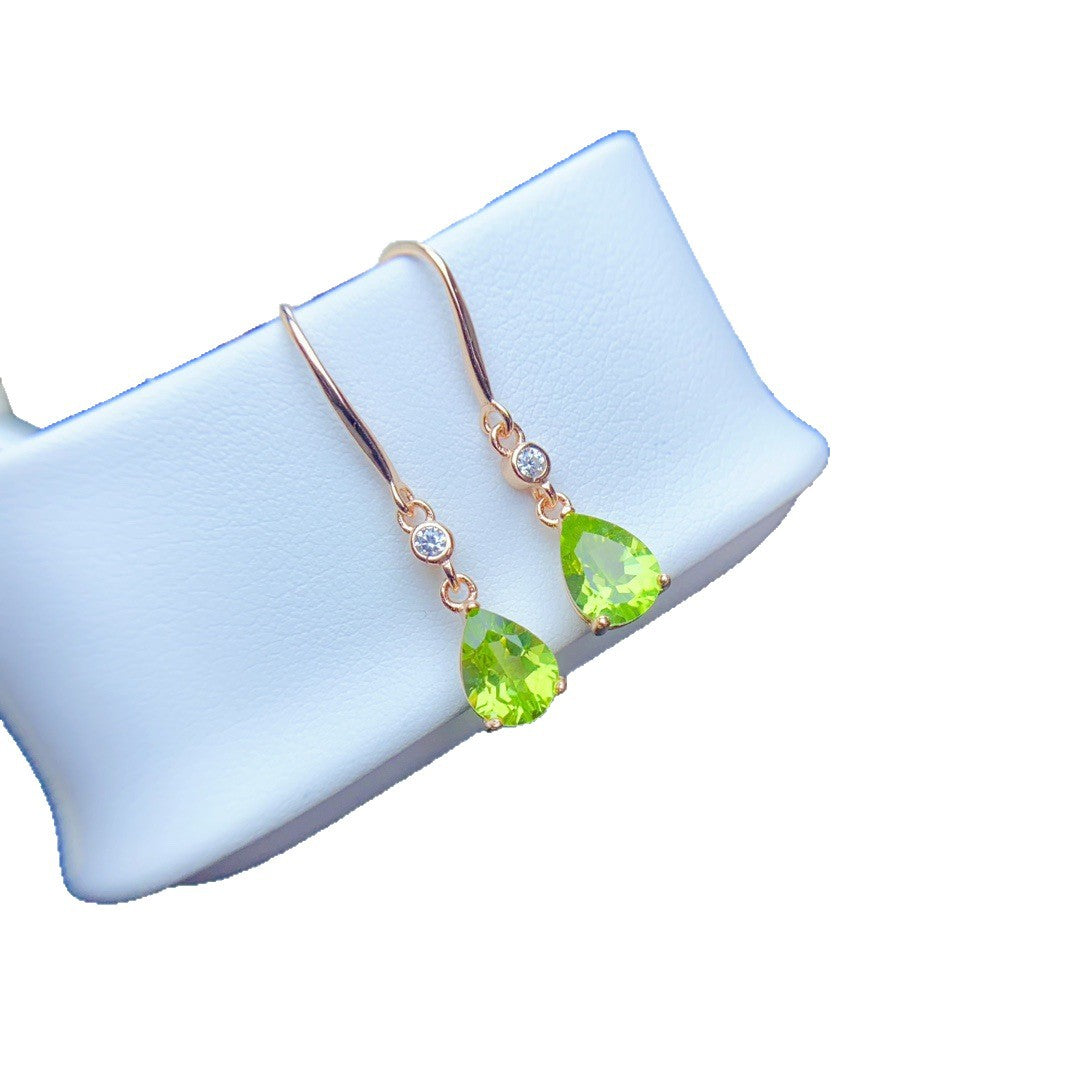 Natural Peridot Earrings, Set in S925 Silver, Main Stone 6x8mm