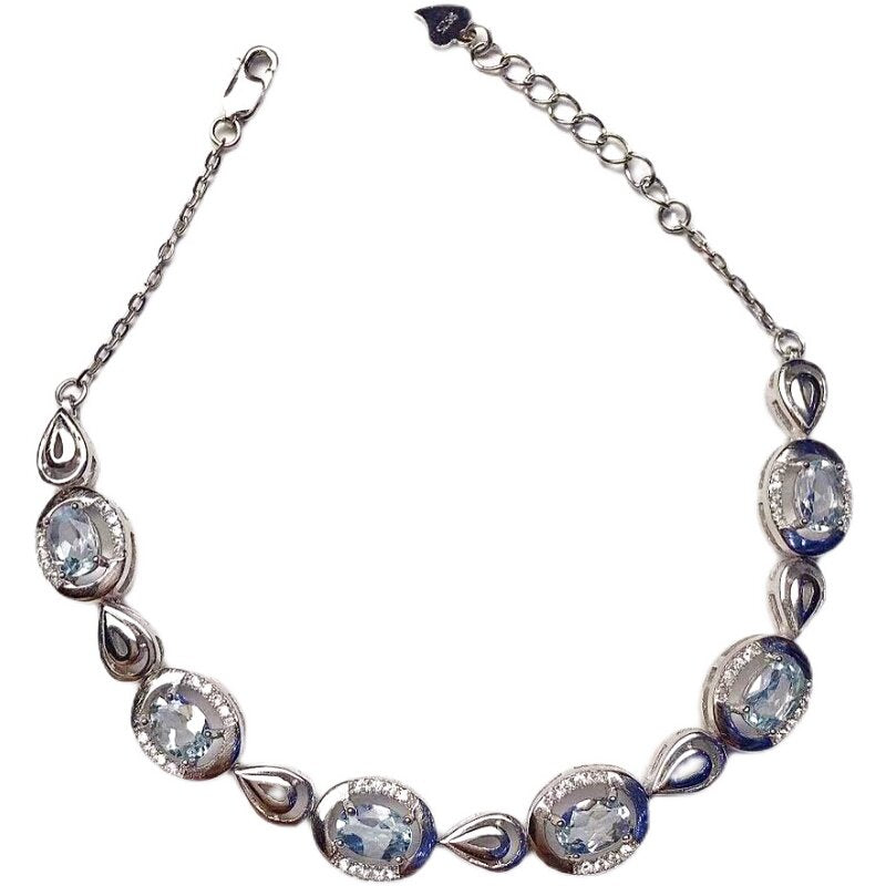 Natural Aquamarine Bracelet, S925 Sterling Silver Setting