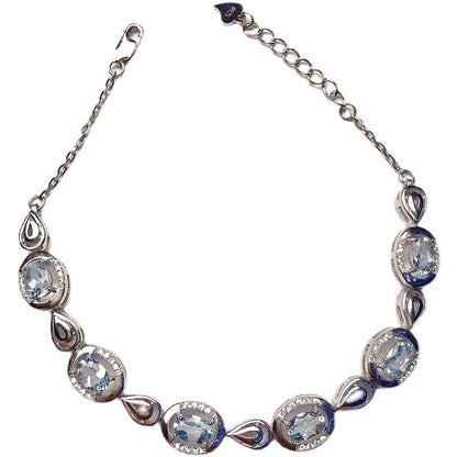 Natural Aquamarine Bracelet, S925 Sterling Silver Setting