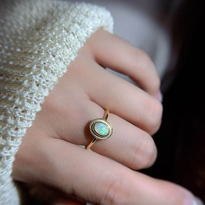 Bague Opale Naturelle Argent 925 Style Bouton