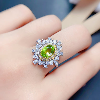 Natural Peridot Ring for Women, S925 Sterling Silver Setting, Main Stone 6*8mm
