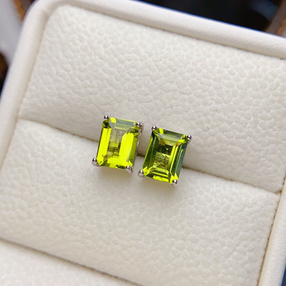 Natural Peridot Earrings, Set in S925 Silver, Main Stone 6x8mm