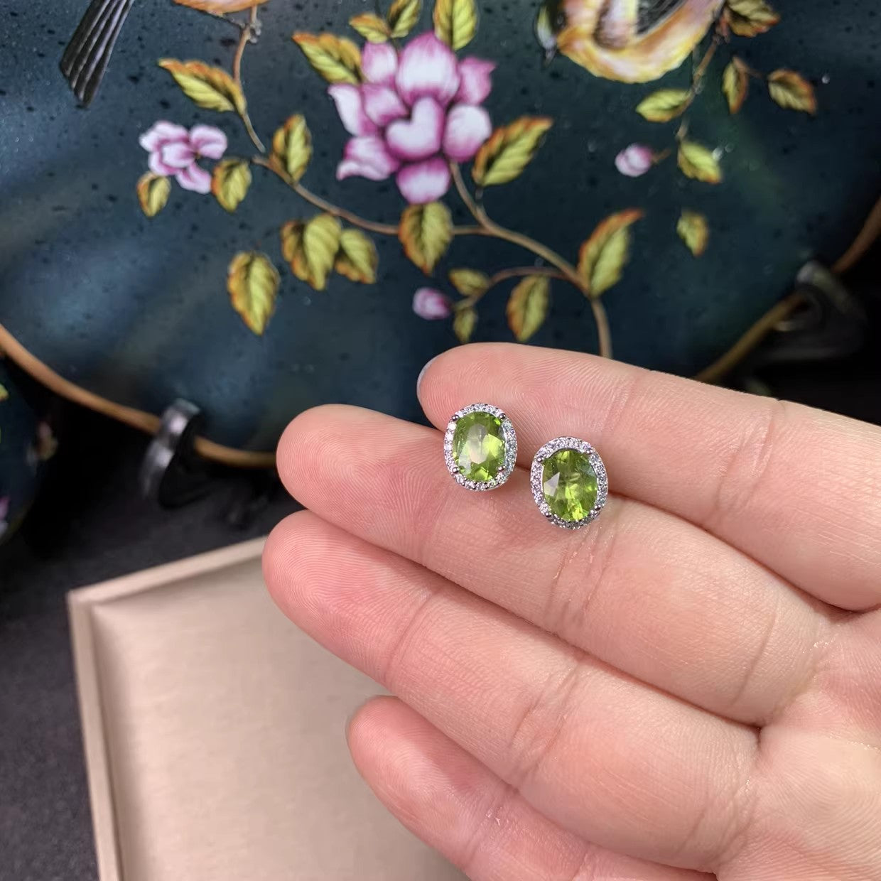 Natural Peridot Earrings Set in S925 Silver, Main Stone 6*8mm