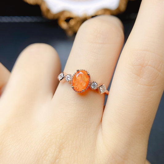 Natural Fire Opal Ring S925 Silver Setting, Main Stone 5*7mm