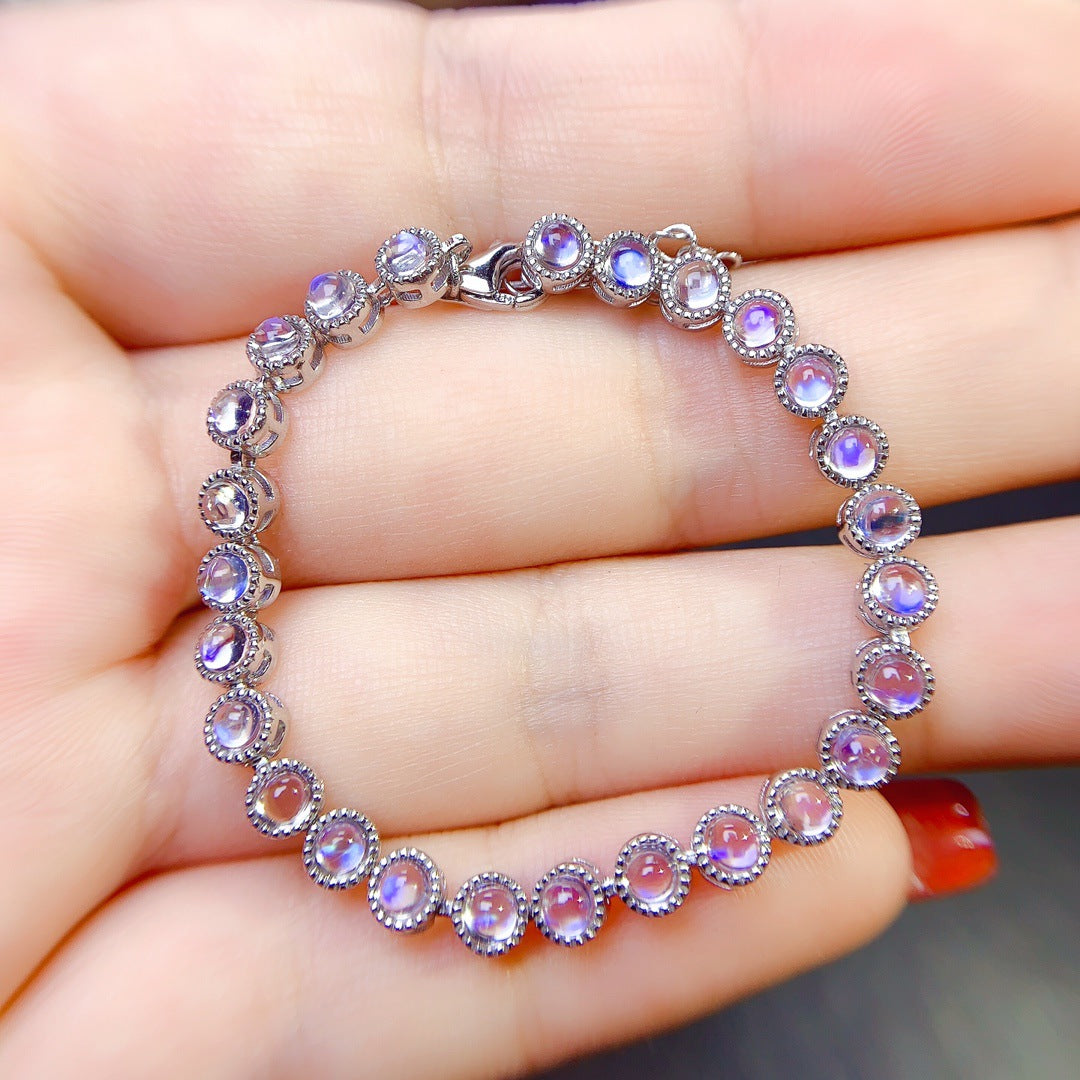 Natural Moonstone Bracelet, S925 Silver Plated with Platinum