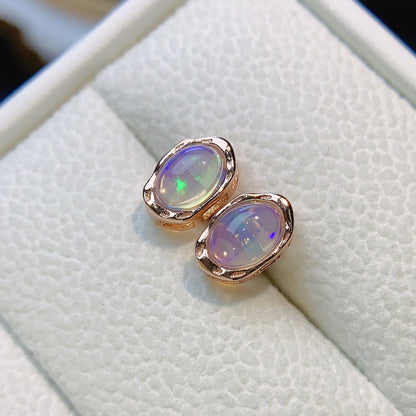 Natural Opal Earrings Set in S925 Silver, Main Stone 6*8mm