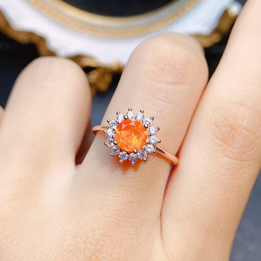 Natural Fire Opal Ring S925 Silver Setting, Main Stone 6*6mm