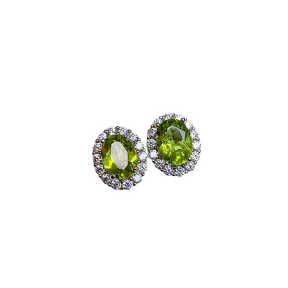 Natural Peridot Earrings, Set in S925 Silver, Main Stone 5x7mm