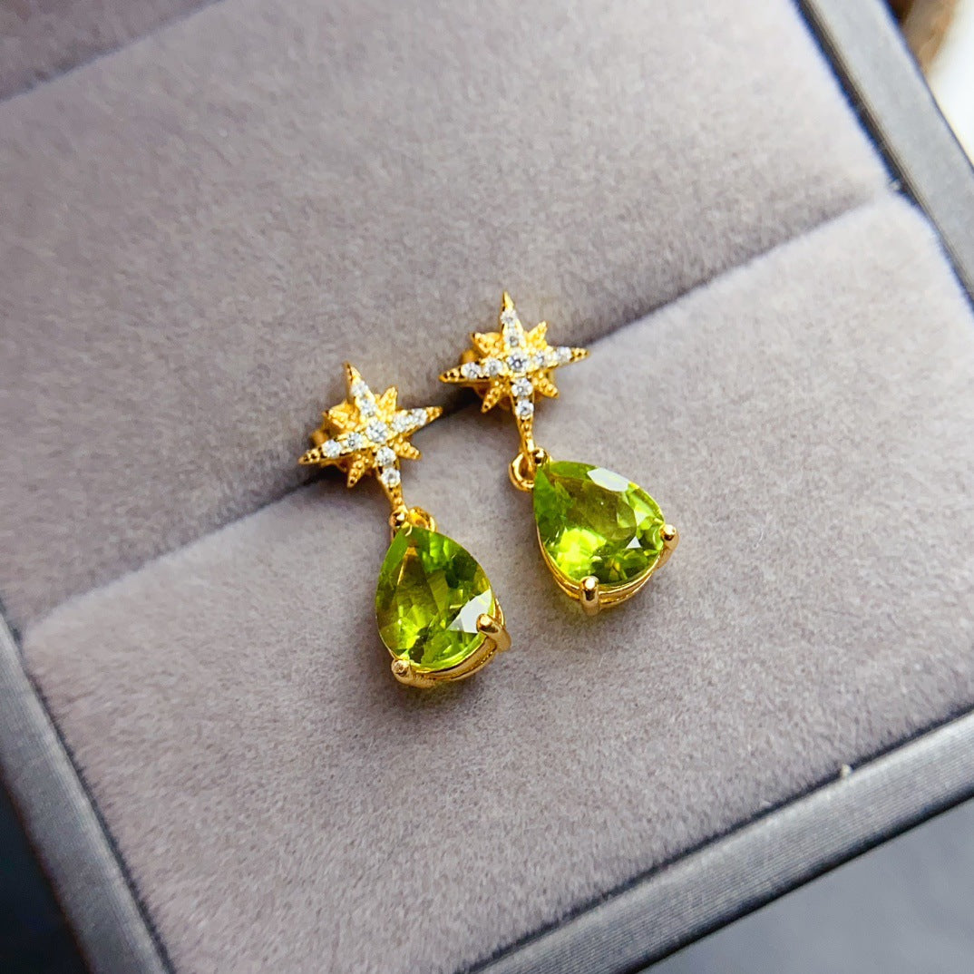 Natural Peridot Earrings Set in S925 Silver, Main Stone 6*8mm