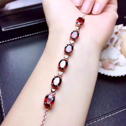 Natural Mozambique Garnet Bracelet with S925 Silver Plated Rose Gold