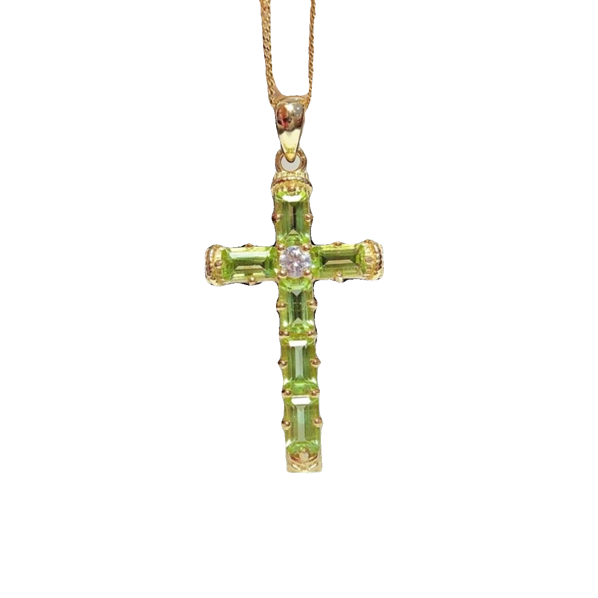 Natural Peridot Cross Pendant Necklace, Set in S925 Silver