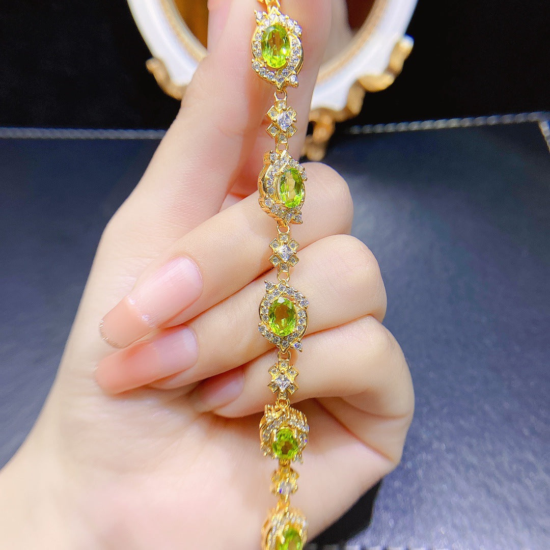 Natural Peridot Bracelet Set in 925 Sterling Silver 5*7mm
