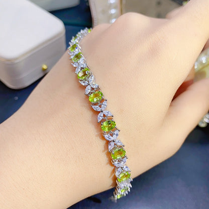 Natural Peridot Bracelet Set in 925 Sterling Silver 4*6mm