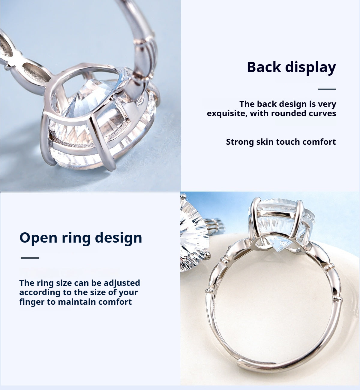 Natural white crystal 925 silver ring