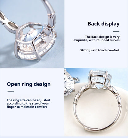 Natural white crystal 925 silver ring