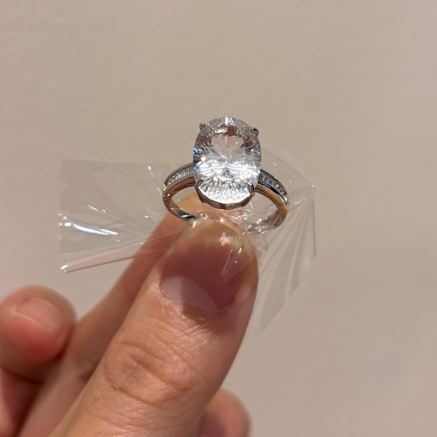 Natural white crystal 925 silver ring