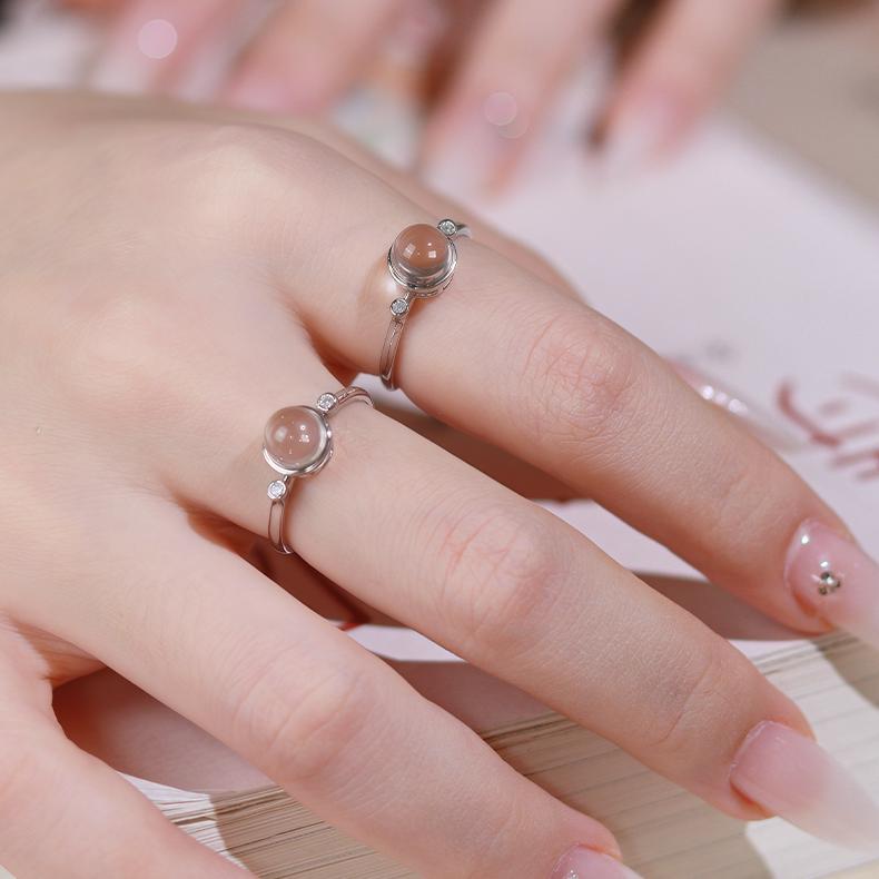 Natural white crystal 925 silver ring